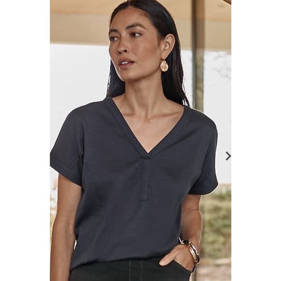 Pure Jill Seamed Slub Top Size Large Tall In Raven - Picture 1 of 7